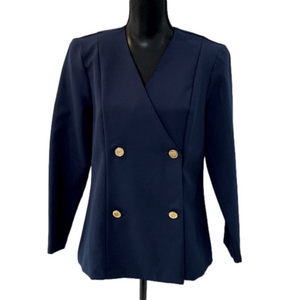 VINTAGE Union Berg Ray Navy Double Breasted Jewel Neckline 4 Button Blazer 14
